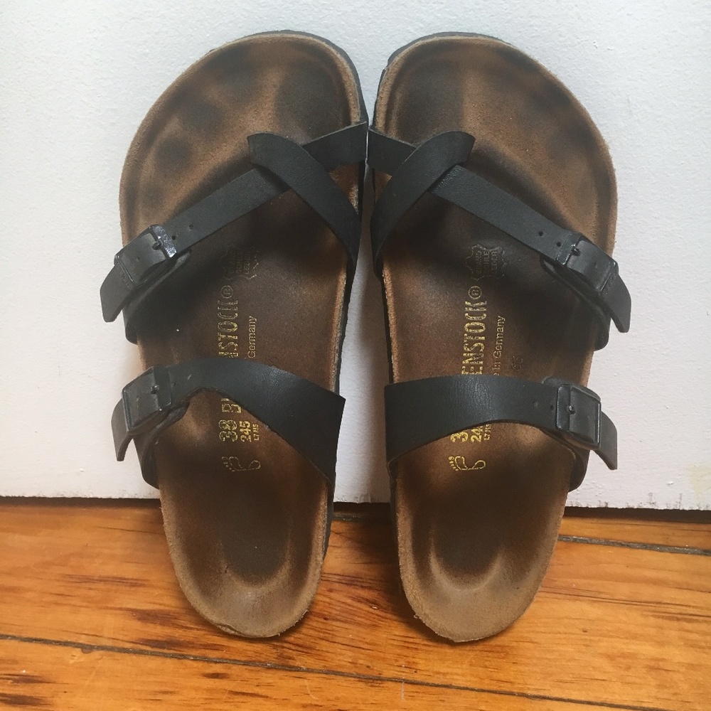 Birkenstock Mayari Black Leather Sandals, 38